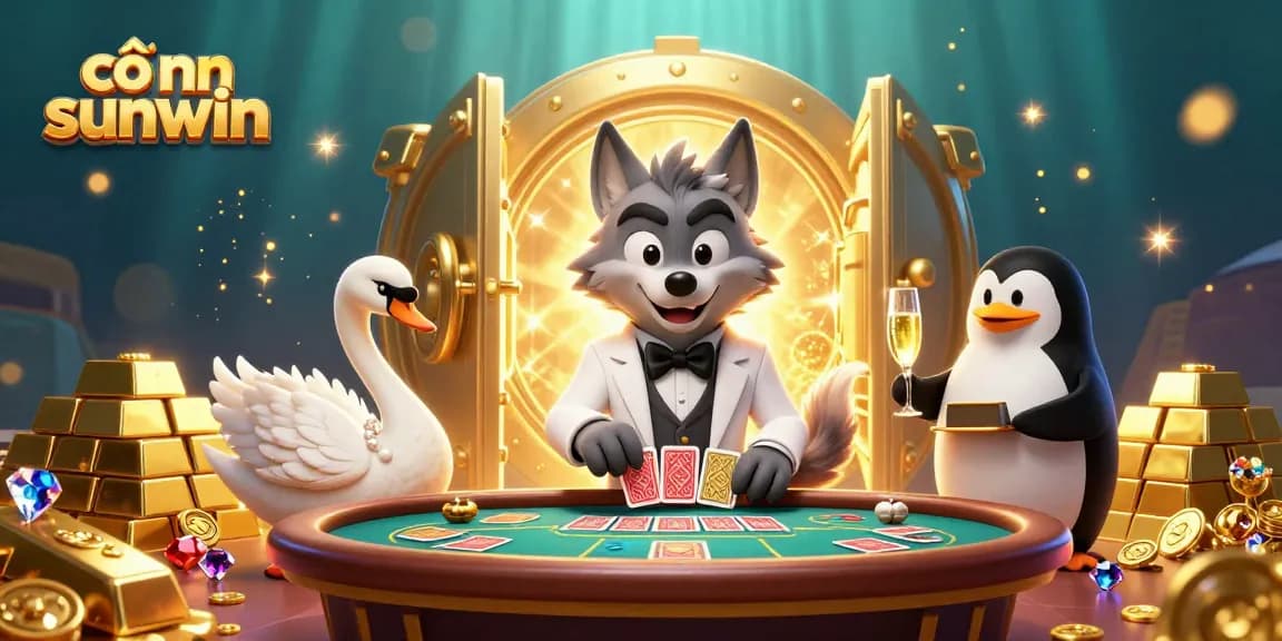 Experience the excitement of cổng sunwin with 3D cartoon characters at a baccarat table.