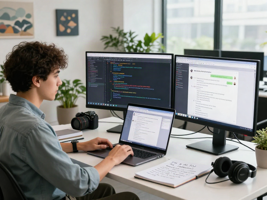 AI chat development scene highlighting nsfw ai chat features with interactive dialogue interfaces and modern workspace.