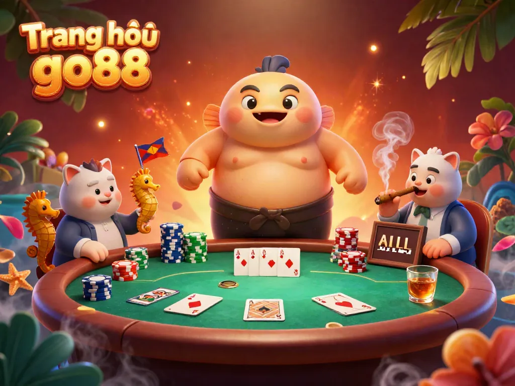 Engage in a thrilling poker game at Trang chủ go88 with cartoon characters and vibrant elements.