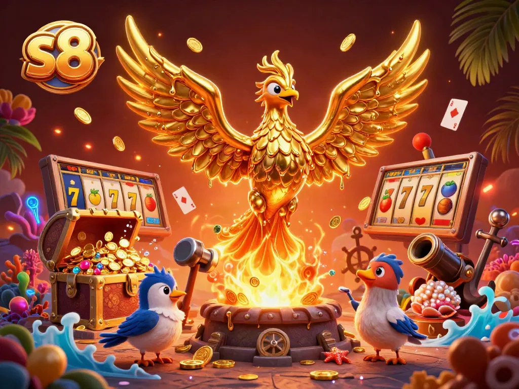 Experience the thrill of s8 gaming with a molten golden phoenix and dynamic casino elements.