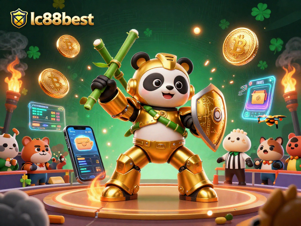 Engage in thrilling gameplay with lc88best in a vibrant 3D casino scene featuring golden panda action!