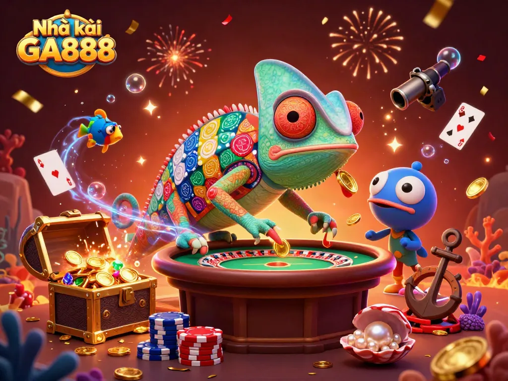 Engage with Nhà cái GA888's vibrant chameleon casino scene, capturing the excitement of gaming.