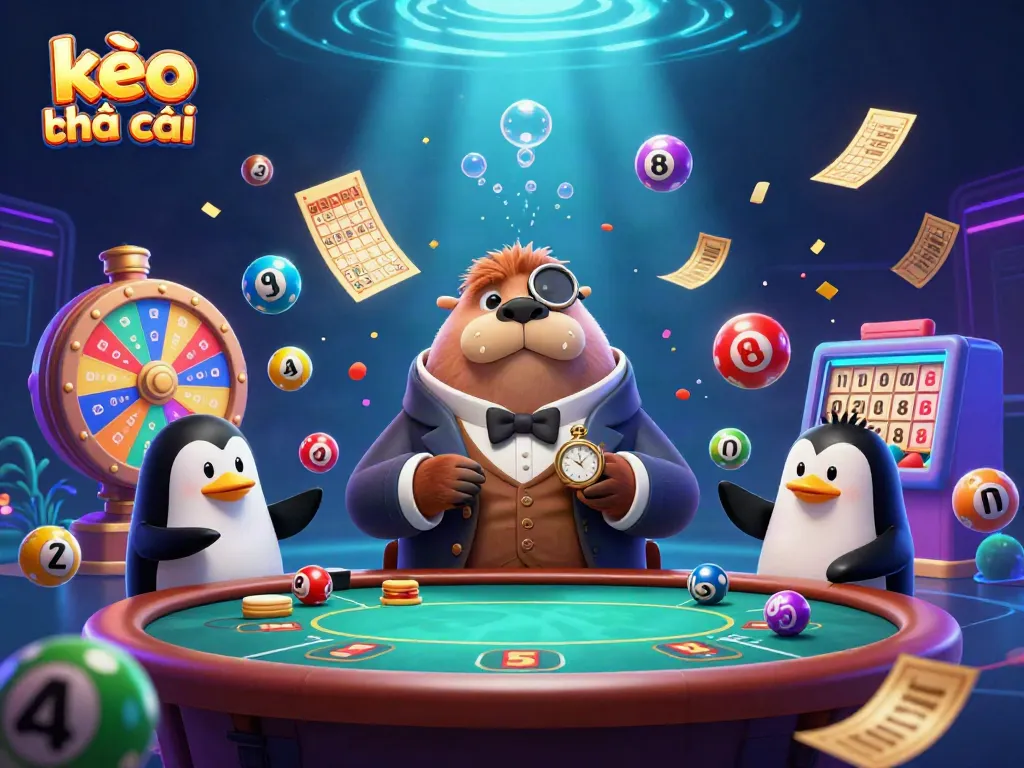 Engage with kèo nhà cái at an underwater poker scene with a walrus and vibrant game elements.
