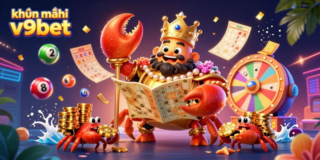 Engage in exciting khuyến mãi v9bet with a dynamic 3D crab emperor scene full of gambling elements.