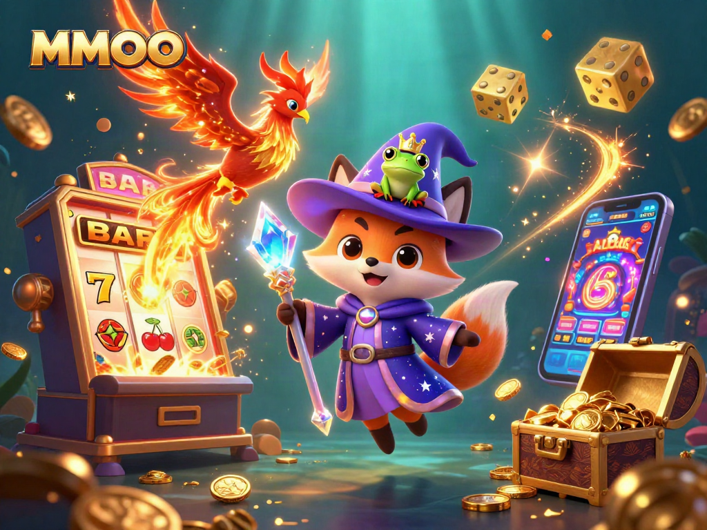 Spin the virtual reels of MMOO and win magical jackpots with this lively casino scene.