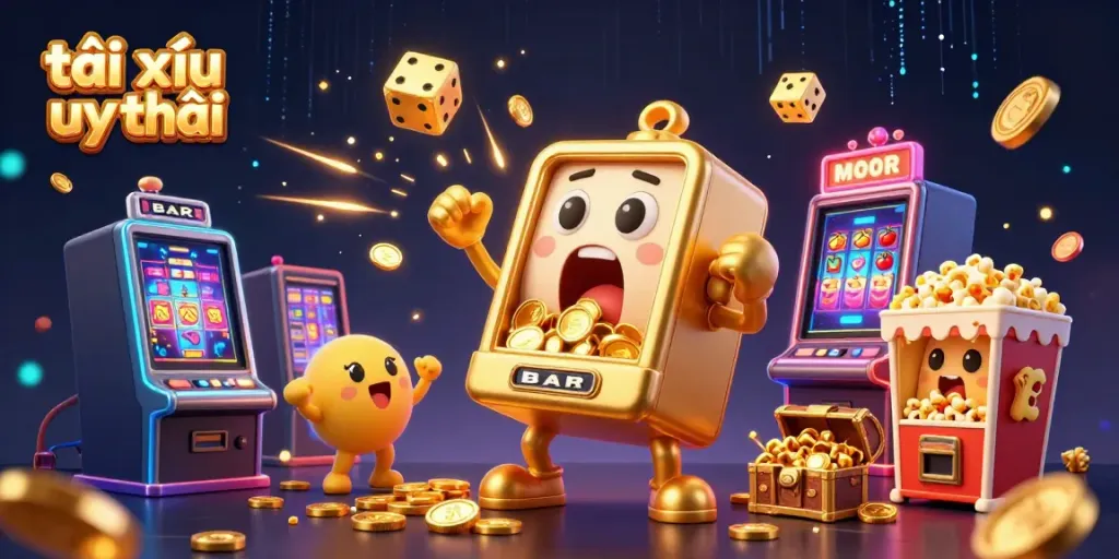 Experience thrilling gameplay with the shocked slot machine in this vibrant tài xỉu uy tín illustration.