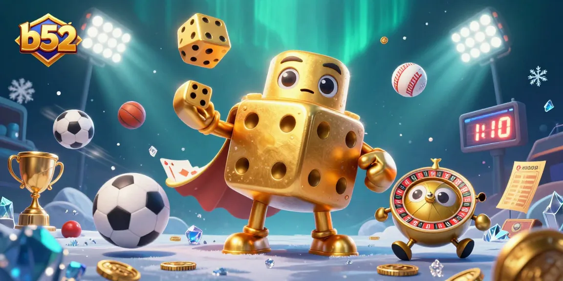 Engage in gaming excitement at b52 with a vibrant 3D casino scene showcasing characters and games.