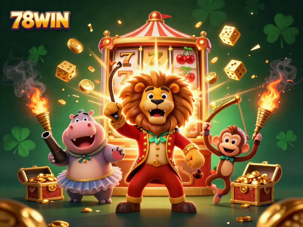 Experience the excitement of 78WIN with our vibrant casino-themed illustration showcasing dynamic gameplay and thrilling jackpots.