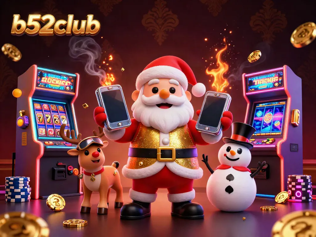 Experience thrilling jackpots with b52club in a festive casino scene featuring whimsical characters.