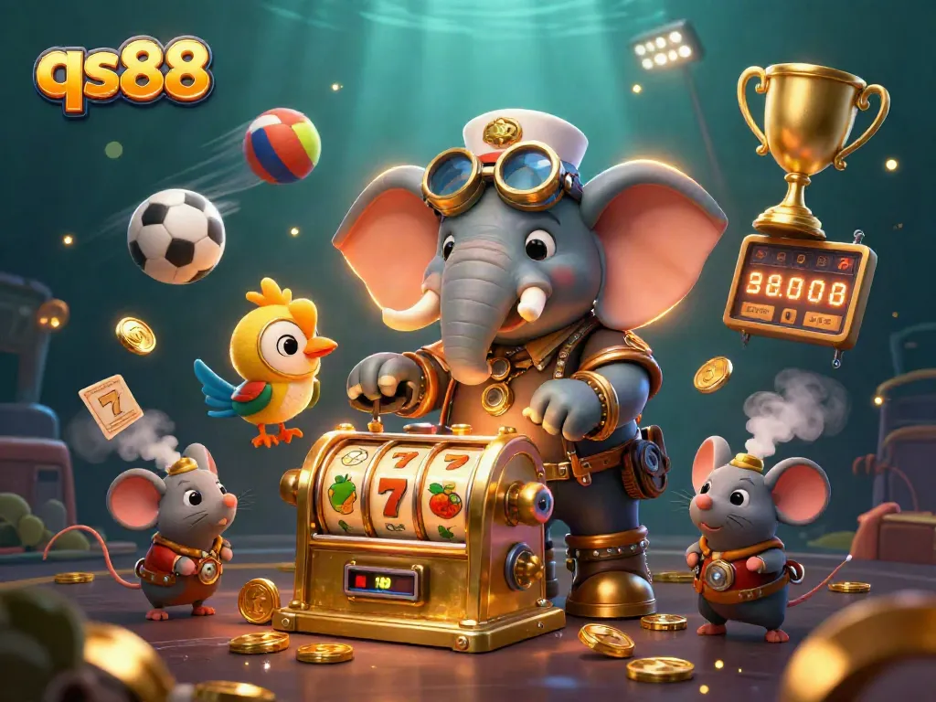 Experience the excitement of qs88 gaming with an engaging scene featuring steampunk characters and dynamic slot elements.