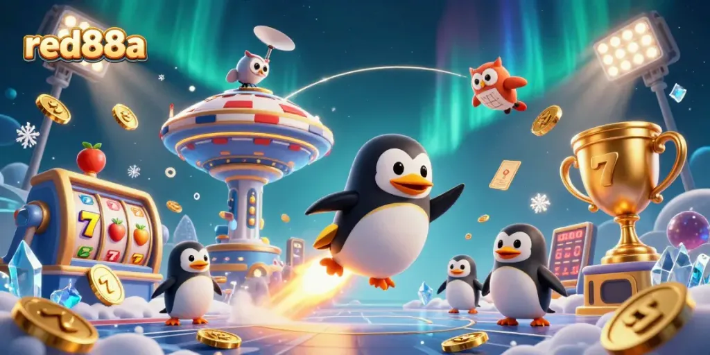 Experience thrilling wins at red88a with vibrant casino-themed 3D illustration brimming with excitement.