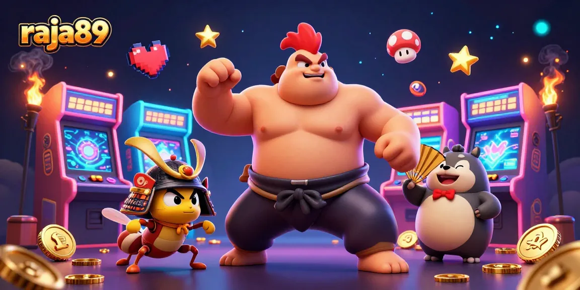 raja89 brings the excitement of gaming with a dynamic 3D casino scene featuring animated characters.