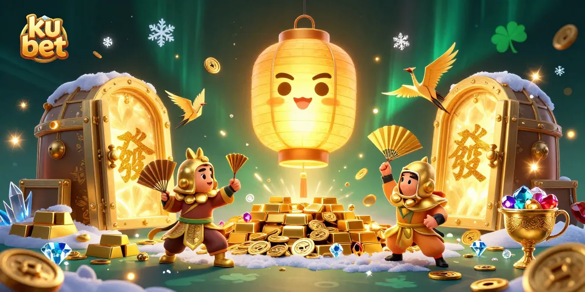 Experience the thrill of ku bet with golden treasures and vibrant casino elements in this dynamic scene.