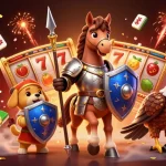 Ilustrație 3D captivantă cu personaje din jocuri de noroc online Moldova, sloturi și simboluri norocoase.