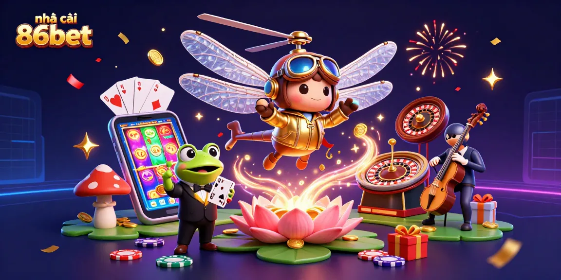 Experience the thrill of nhà cái 86bet with vibrant casino elements and animated characters.