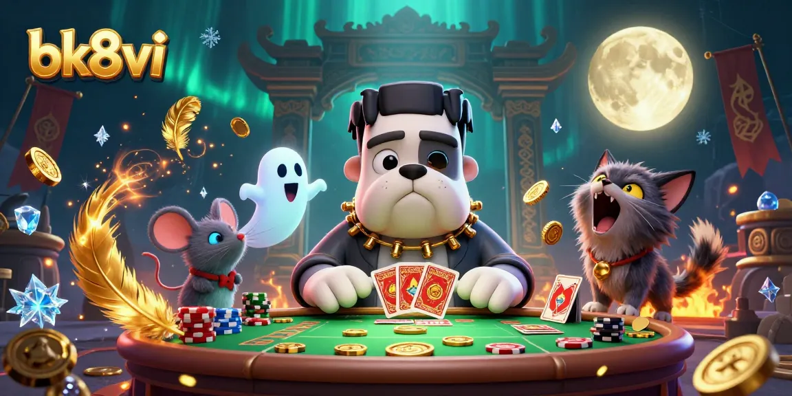 Experience thrilling gambling at bk8vi with a lively 3D casino scene featuring unique characters.