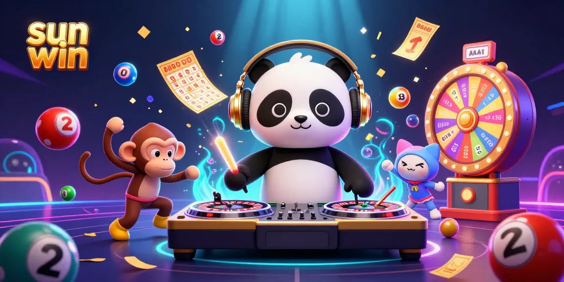 Experience the thrilling action of sun win with colorful characters and dynamic gambling elements in a vibrant casino scene.