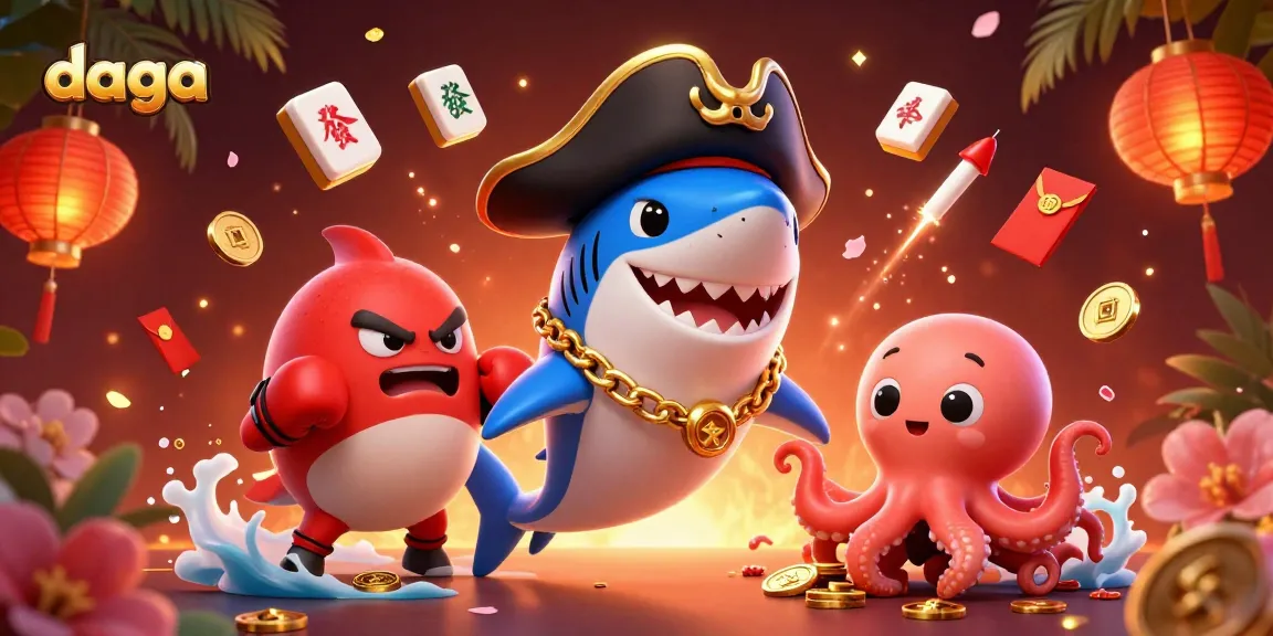 Daga announces exciting gameplay with a vibrant illustration featuring a pirate shark, pufferfish, and octopus.