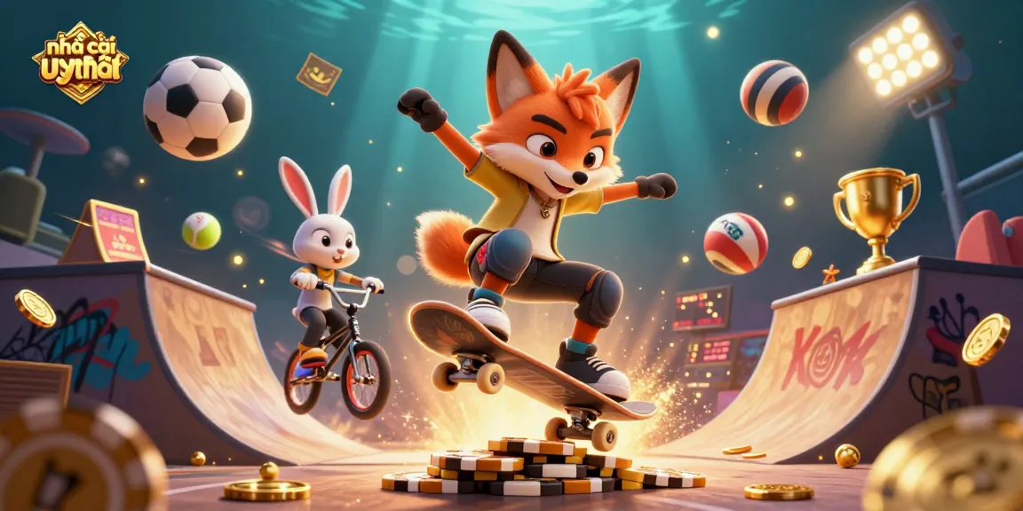 Experience the thrill of nhà cái uy tín as a fox performs tricks over golden poker chips in a dynamic casino scene.