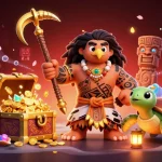 Immerse in rikvip's thrilling world of online gambling with a vibrant visual of legendary characters, games, and treasure elements.