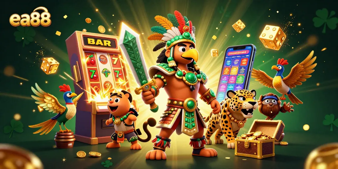 Experience the thrill of ea88 with Aztec warriors and jackpot-winning elements in this vibrant casino scene.