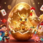 Experience gaming excitement at lc88net with a golden dragon guarding poker chips, surrounded by vibrant casino elements.