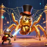 Engaging action at Nhà cái TR88 with a golden tarantula and beetle knight in a dynamic casino setting.