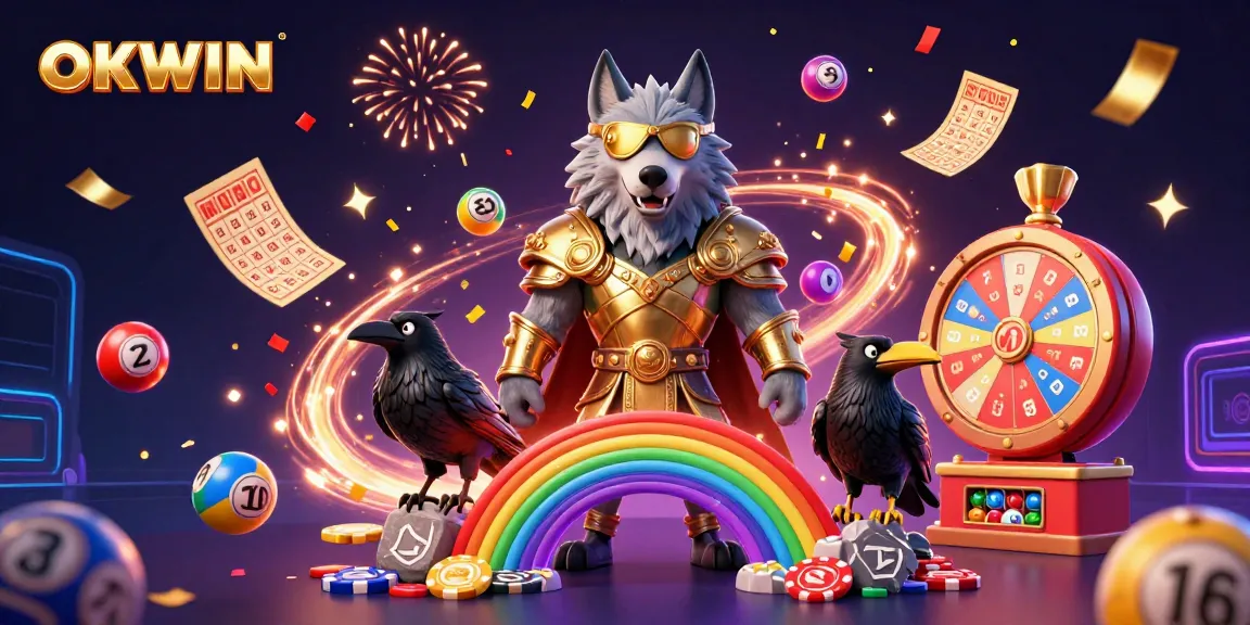 Engage with OKWIN through thrilling lottery games featuring vibrant elements and festive atmosphere.