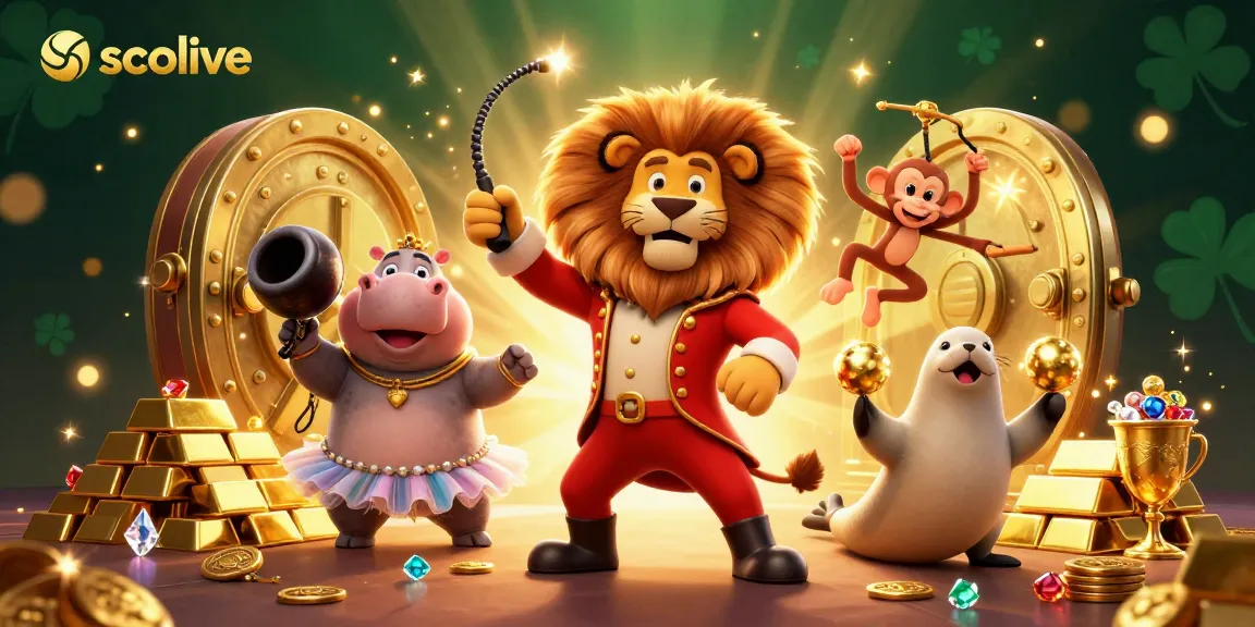 Socolive features a vibrant circus scene showcasing animated characters celebrating winning moments in online gambling.