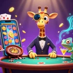Engage with MM99 LOCKER in a lively casino scene featuring a high-roller giraffe and dynamic game elements.