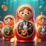 Experience thabet casino gaming with vibrant bears, crypto coins, and dynamic slot elements in a rich 3D scene.