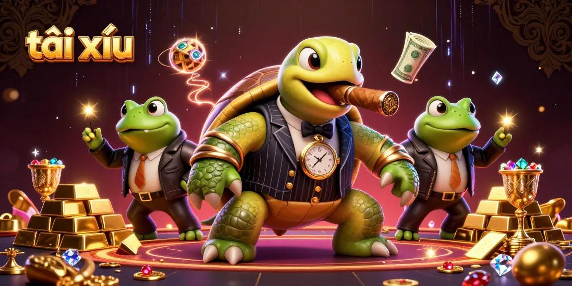 Engage in exciting tài xỉu action with a massive snapping turtle mobster and bullfrog enforcers surrounded by treasures.
