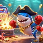 Join the fun at go 88 with this vibrant underwater casino adventure featuring a pirate shark, pufferfish, and octopus.