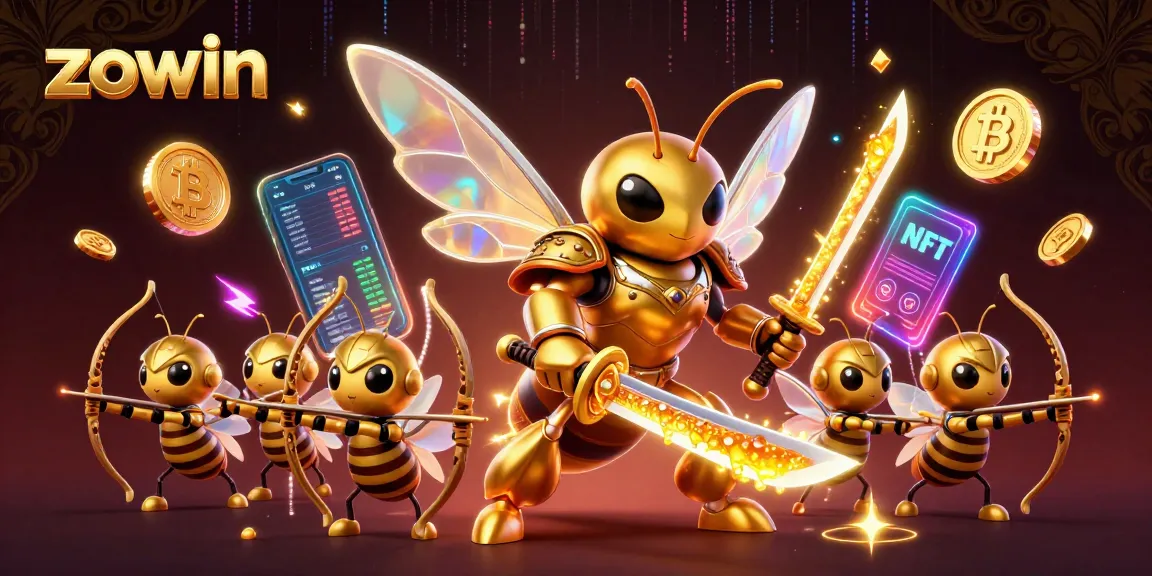Zowin elevates gameplay with a vibrant casino-themed illustration featuring dynamic characters and crypto elements.