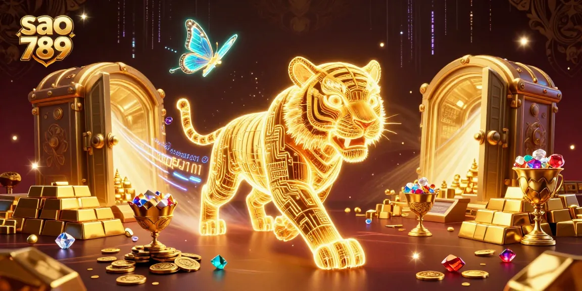 Sparkle and play at sao 789's vibrant digital casino with captivating golden tiger and treasures.