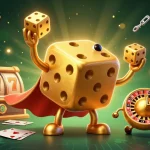 Engage in thrilling gameplay at xocdia88 as golden dice and vibrant game elements dance around in a vibrant 3D scene.
