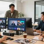 Smart IPTV trusted provider discussing local services in the office.