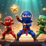Experience thrilling adventures at dh88 with ninja chameleons amidst a bustling casino scene.