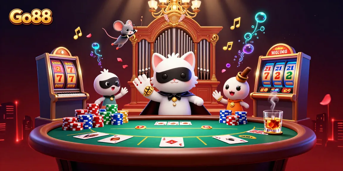 Experience the thrills of Go88 as the phantom cat entertains players at a lavish casino.