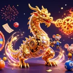 Experience thrilling gameplay at tr88nv with dynamic lottery elements and a golden dragon in a vibrant casino setting.