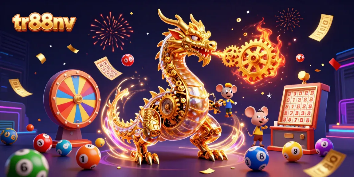 Experience thrilling gameplay at tr88nv with dynamic lottery elements and a golden dragon in a vibrant casino setting.