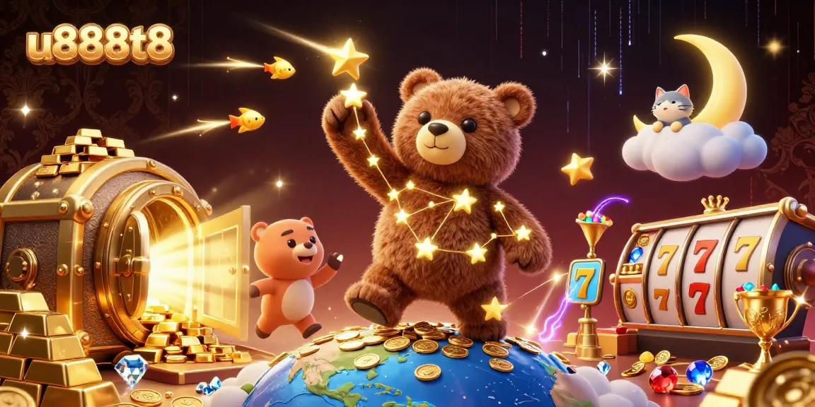 Engage with u888t8's thrilling online casino experience featuring a vibrant 3D illustration.