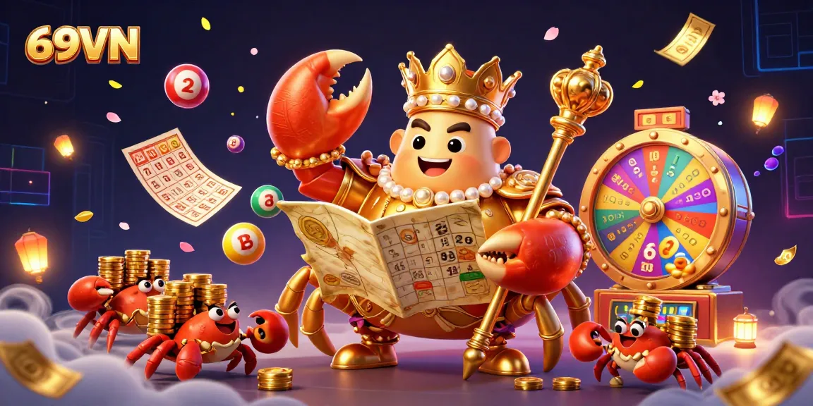 Experience thrilling gameplay with 69VN's golden crab emperor amid exciting lottery and casino elements.