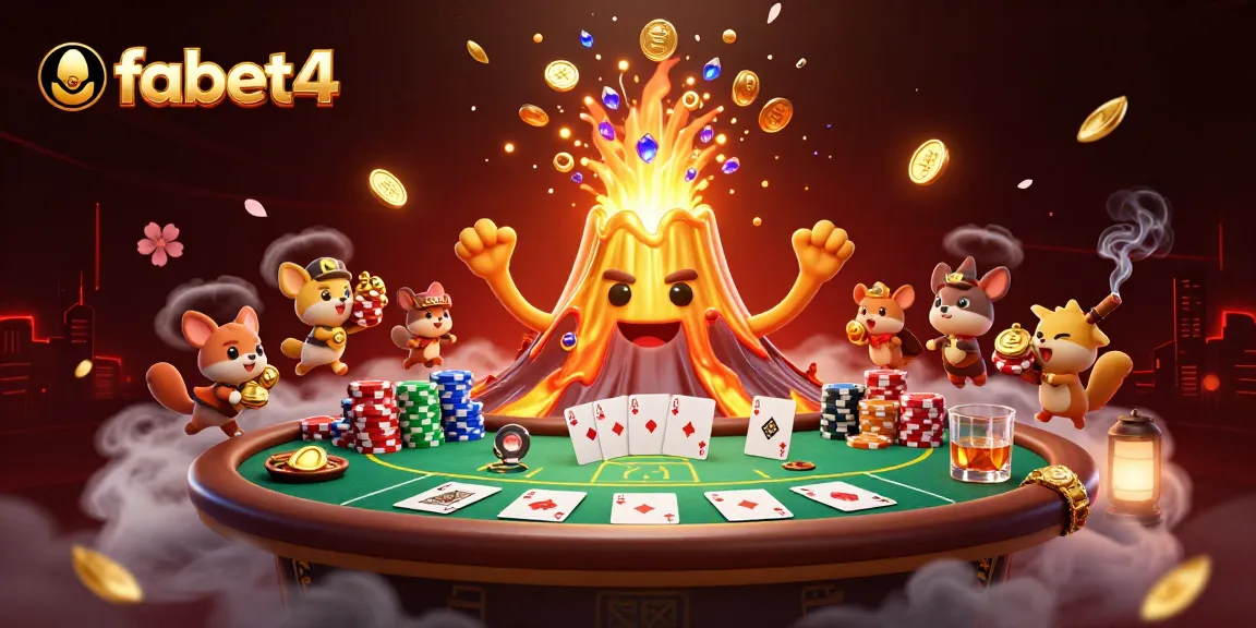 Catching wins like fabet4 with a gold volcano, explorers, and poker chips erupting in a fabulous casino.