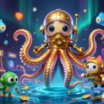 Bongvip invites players to enjoy a vibrant casino world with a kraken and diving cat in 3D illustration.