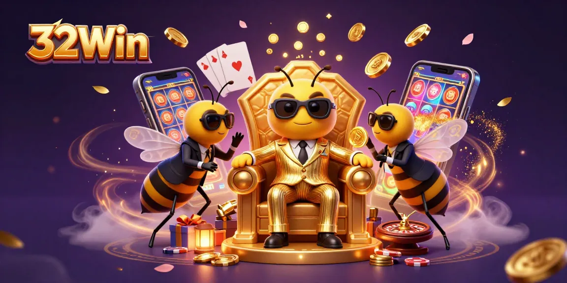 32Win transforms gaming with a buzzing bumblebee mob boss and his entourage in a vibrant casino scene.