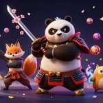 Experience thrilling gambling with kk55nv as samurai panda and ninja fox shine in a colorful casino scene.