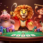 Experience thrilling gameplay with xo88's vibrant characters and poker action in a lively casino scene.