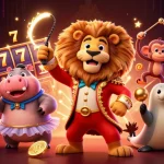 Engage with NK88's vibrant casino scene featuring animated characters and glowing gaming elements.