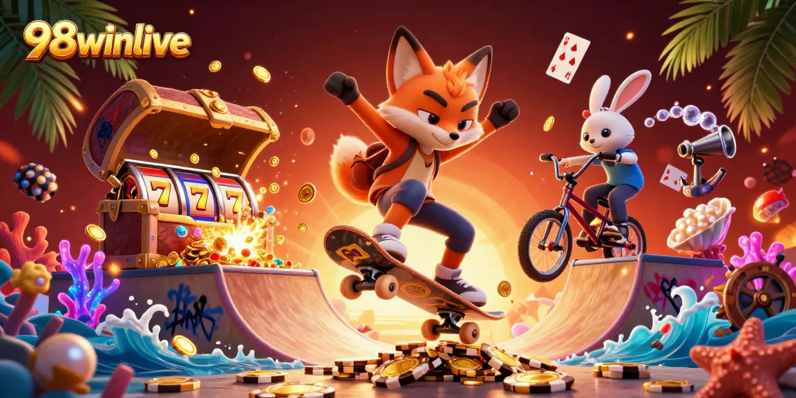 Experience vibrant gameplay dynamics with 98winlive's casino games illustrated in this colorful scene.